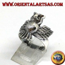 Silver ring with whole owl with open wings