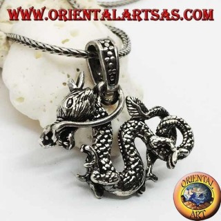 Colgante tridimensional dragón plata