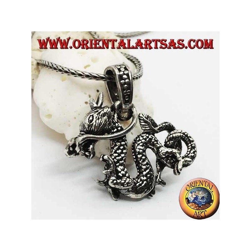Three-dimensional dragon silver pendant