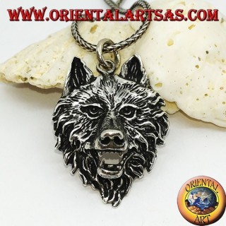 Grand pendentif tête de loup en argent