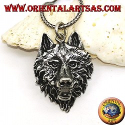 Grand pendentif tête de loup en argent