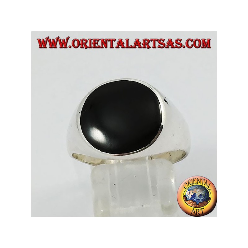 Anello in argento liscio con onice tonda 