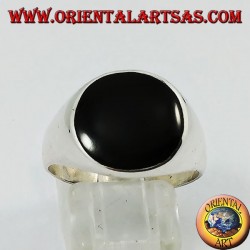 Bague en argent lisse avec onyx rond