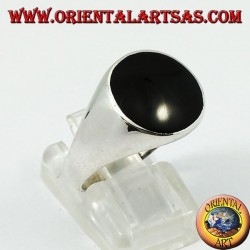 Bague en argent lisse avec onyx rond