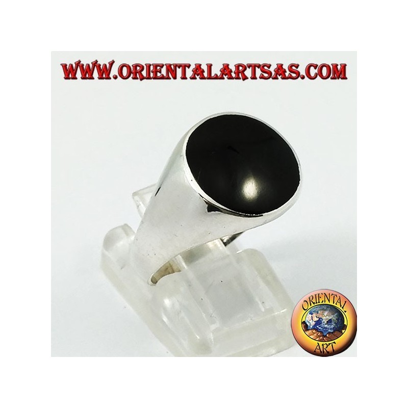 Bague en argent lisse avec onyx rond