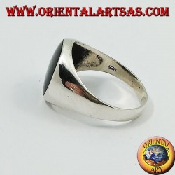 Bague en argent lisse avec onyx rond