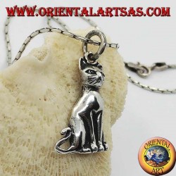 Silver pendant cat posing