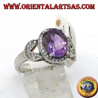 Bague en argent avec améthyste naturelle ovale sertie de zircons