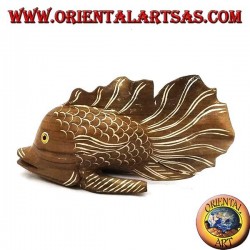 Escultura de pez corrugado pintada a mano en madera de teca (natural, pequeña)