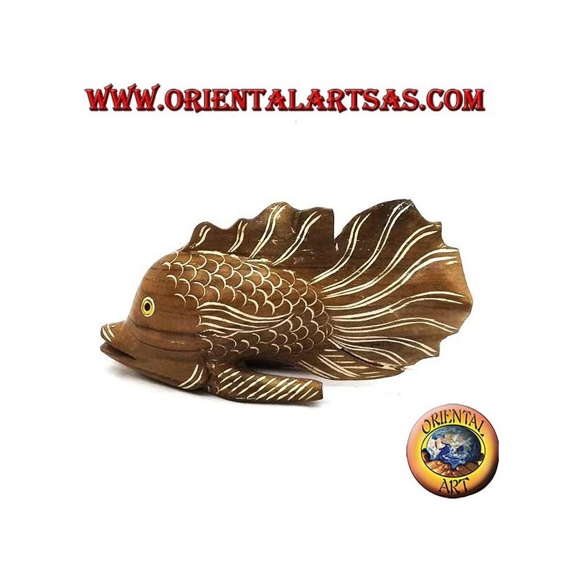 Hand-painted corrugated fish sculpture in teak wood (natural, small)