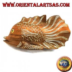 Sculpture de poisson ondulé peint à la main en bois de teck (naturel, petit)