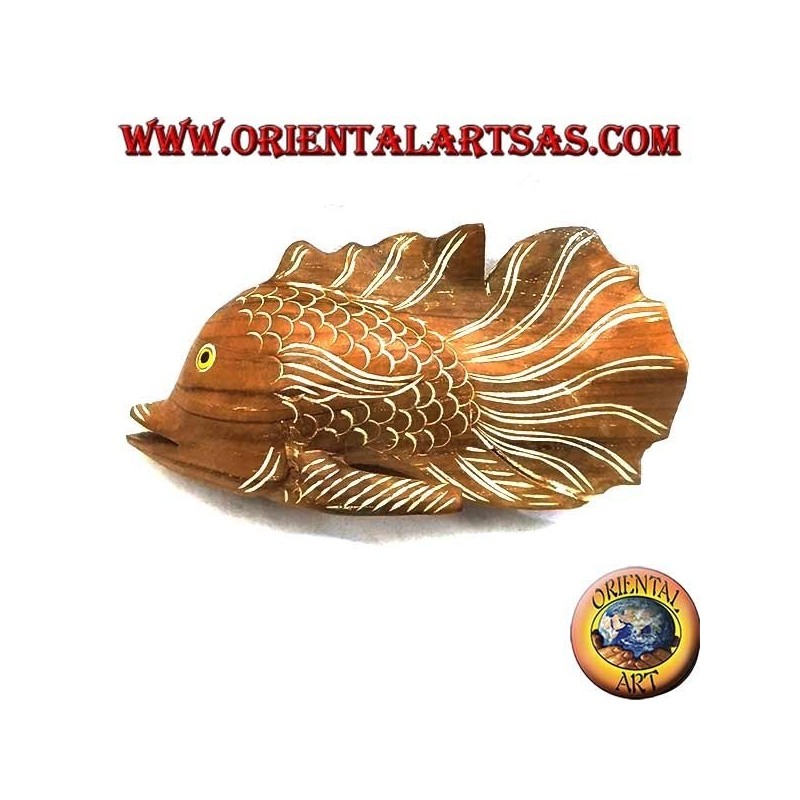 Scultura del pesce ondulato dipinta a mano in legno di teak (naturale, piccolo)