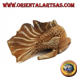 Sculpture de poisson ondulé peint à la main en bois de teck (naturel, petit)