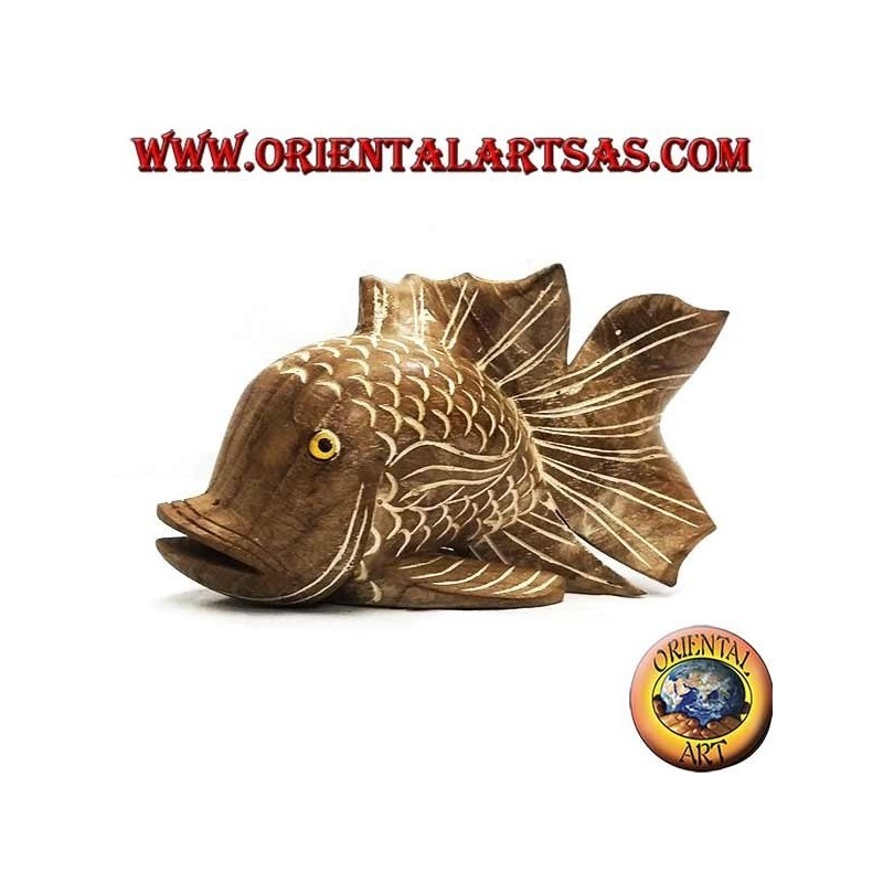 Sculpture poisson ondulée peinte à la main en bois de teck (naturel, moyen)