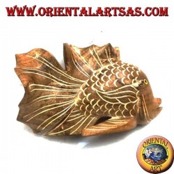 Sculpture poisson ondulée peinte à la main en bois de teck (naturel, moyen)