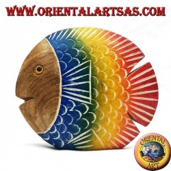 Sculpture de poisson plat peinte à la main en bois de teck (bleu, petit)