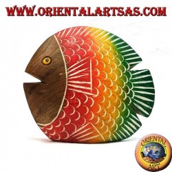 Hand painted flat fish sculpture in teak wood (red, small)