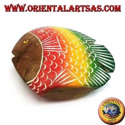 Handgemalte flache Fischskulptur aus Teakholz (rot, klein)