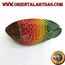 Handgemalte flache Fischskulptur aus Teakholz (rot, klein)