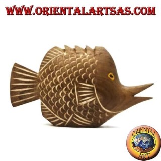 Hand painted trumpet fish sculpture in teak wood (natural, small)