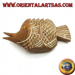 Escultura de pez trompeta pintada a mano en madera de teca (natural, pequeña)