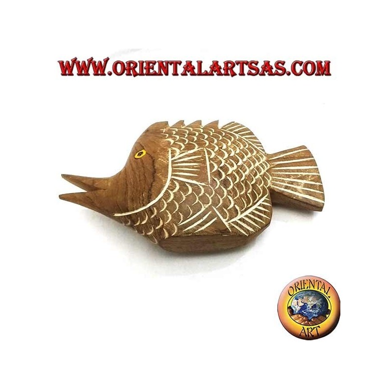 Sculpture de poisson trompette peinte à la main en bois de teck (naturel, petit)
