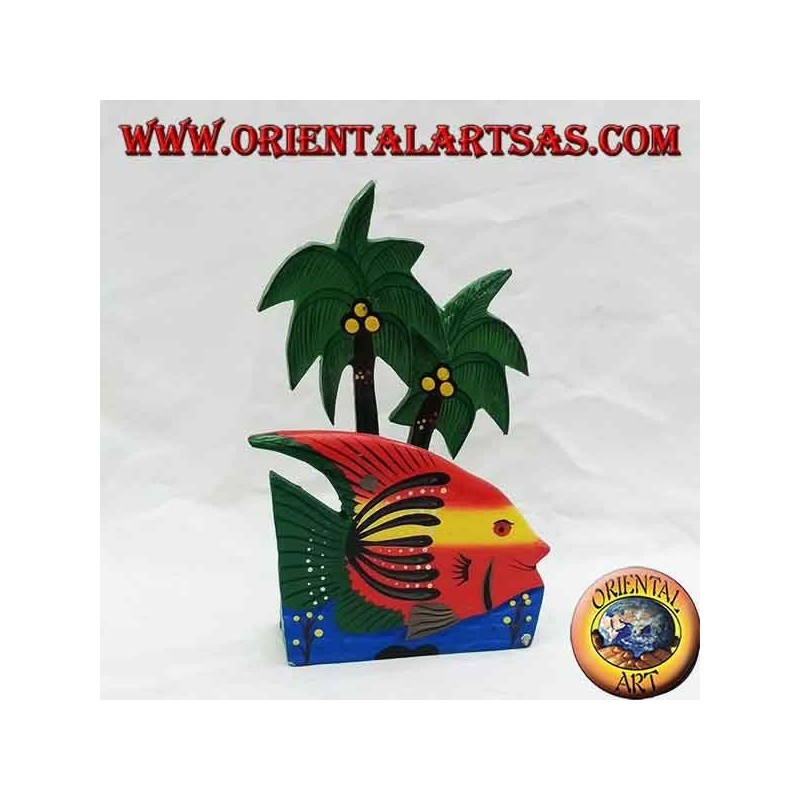 Brief- / Serviettenhalter im hawaiianischen Stil mit Fisch aus Balsaholz (rot, gelb)