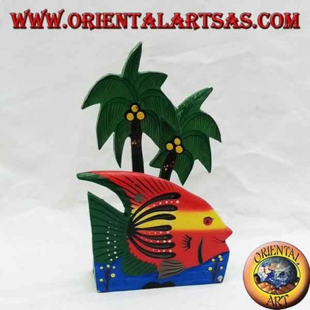Hawaiian style letter / napkin holder with fish in balsa wood (red, yellow)