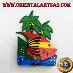 Porte-lettre / serviette style hawaïen avec poisson en bois de balsa (rouge, jaune)