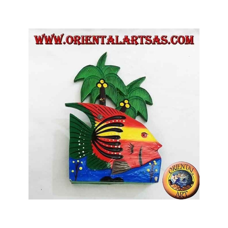Hawaiian style letter / napkin holder with fish in balsa wood (red, yellow)
