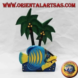 Porte-lettres / serviettes style hawaïen avec poisson en bois de balsa (bleu, jaune)