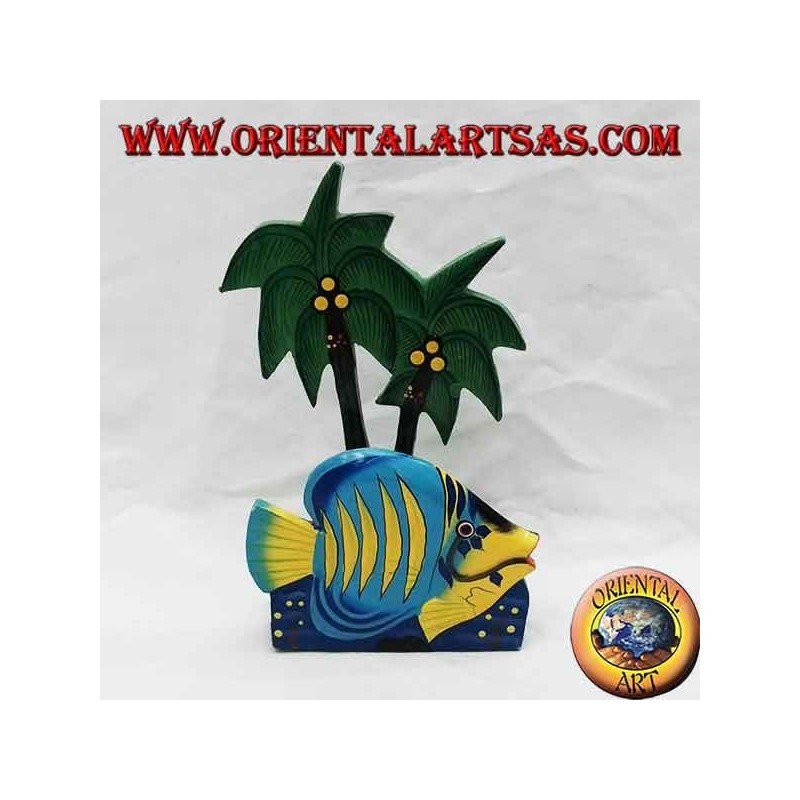 Porte-lettres / serviettes style hawaïen avec poisson en bois de balsa (bleu, jaune)