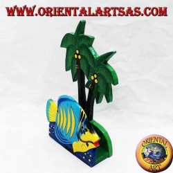 Portatarjetas / servilletas de estilo hawaiano con pescado en madera de balsa (azul, amarillo)