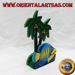 Hawaiian style letter / napkin holder with fish in balsa wood (blue, yellow)