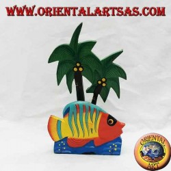 Hawaiian style letter / napkin holder with fish in balsa wood (orange, yellow)