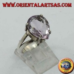 Glatter Silberring mit natürlichem tropfenförmigem Amethyst
