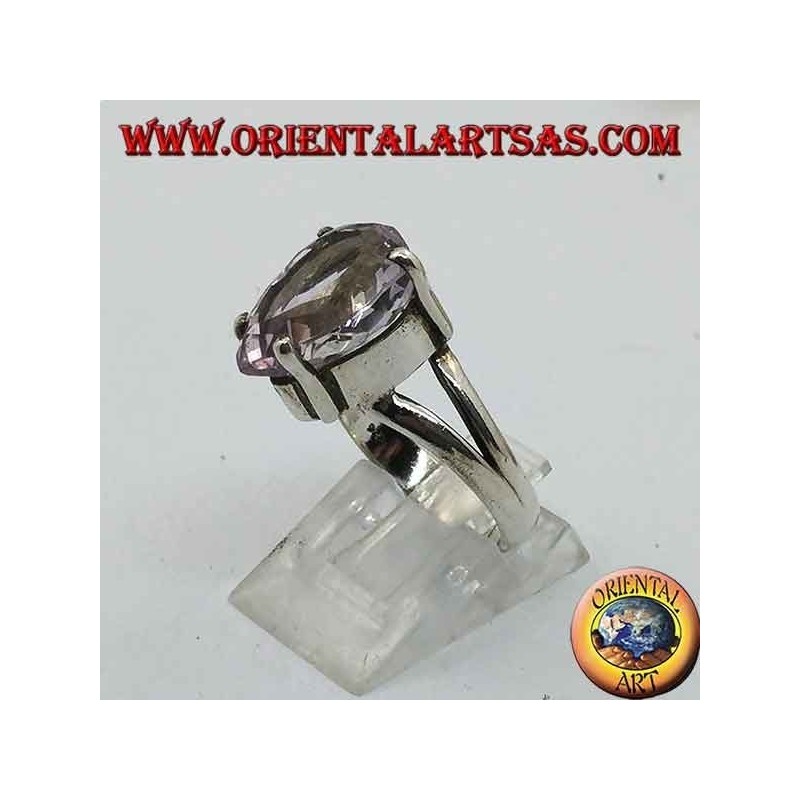 Anello in argento con ametista naturale a goccia incastonata