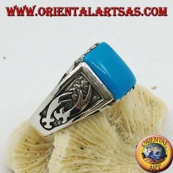 Bague en argent avec turquoise rectangulaire et cimeterres Zulfiqar sur les côtés