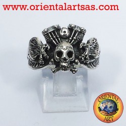 anneau crâne avec moteur aigle Harley Davidson