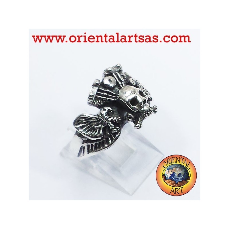 Schädel Ring mit Adler Motor Harley Davidson