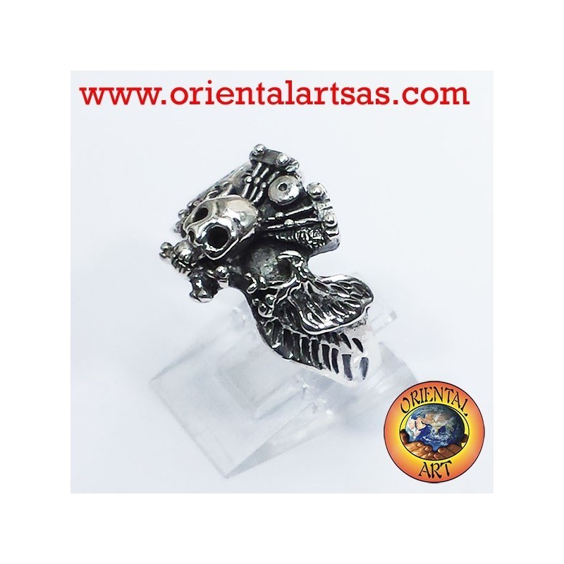 anillo de calavera con motor de águila de Harley Davidson