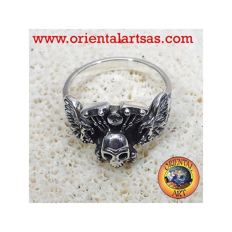 Schädel Ring mit Adler Motor Harley Davidson