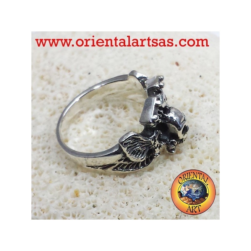 Anello teschio con aquila motore Harley Davidson