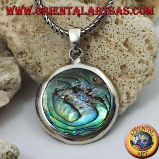 Colgante de plata redondo y liso con cáscara de paua (abulón)
