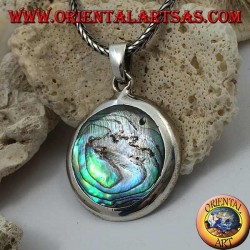 Pendentif rond et lisse en argent avec coquille de paua (ormeau)