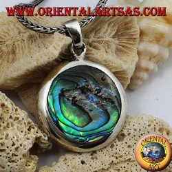 Colgante de plata redondo y liso con cáscara de paua (abulón)