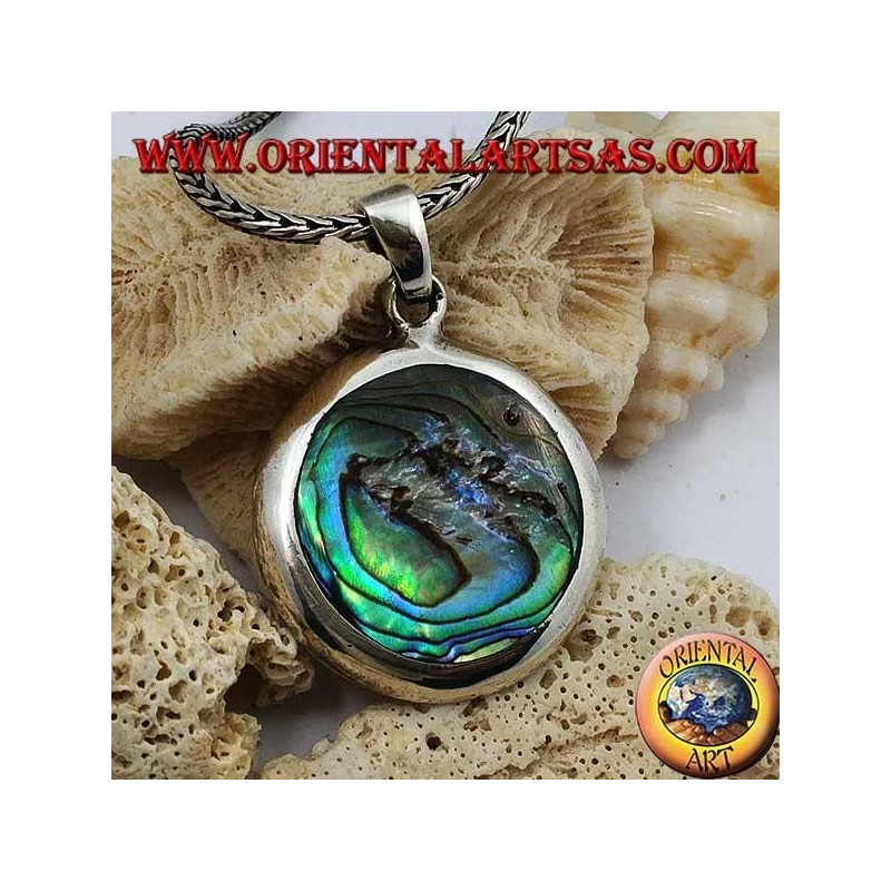 Ciondolo in argento tondo e liscio con paua shell (abalone)