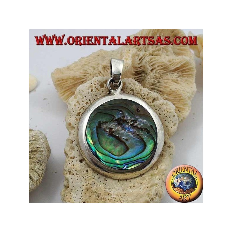 Pendentif rond et lisse en argent avec coquille de paua (ormeau)