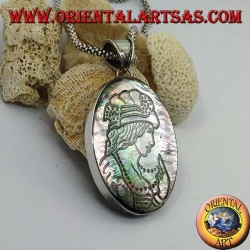 Silver cameo pendant on large oval mother of pearl (abalone)