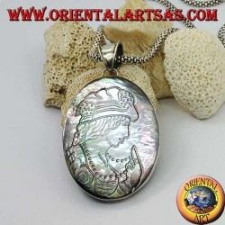 Silber Cameo Anhänger auf großen ovalen Perlmutt (Abalone)